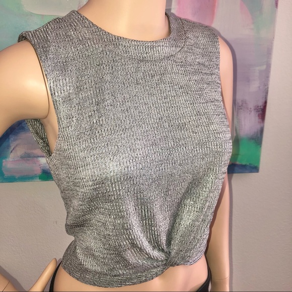 Guess by Marciano Tops - Marciano Metallic Silver Sleeveless Crop Top